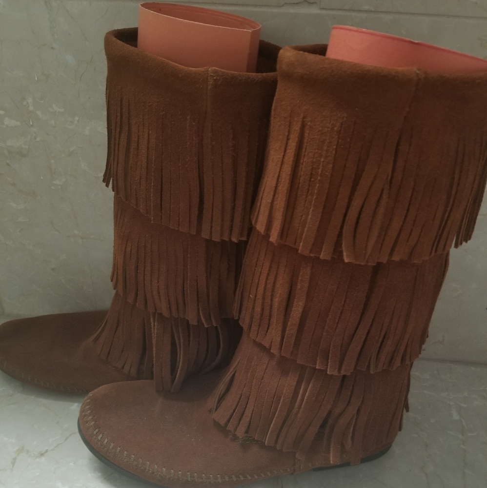 3 layer fringe moccasins
